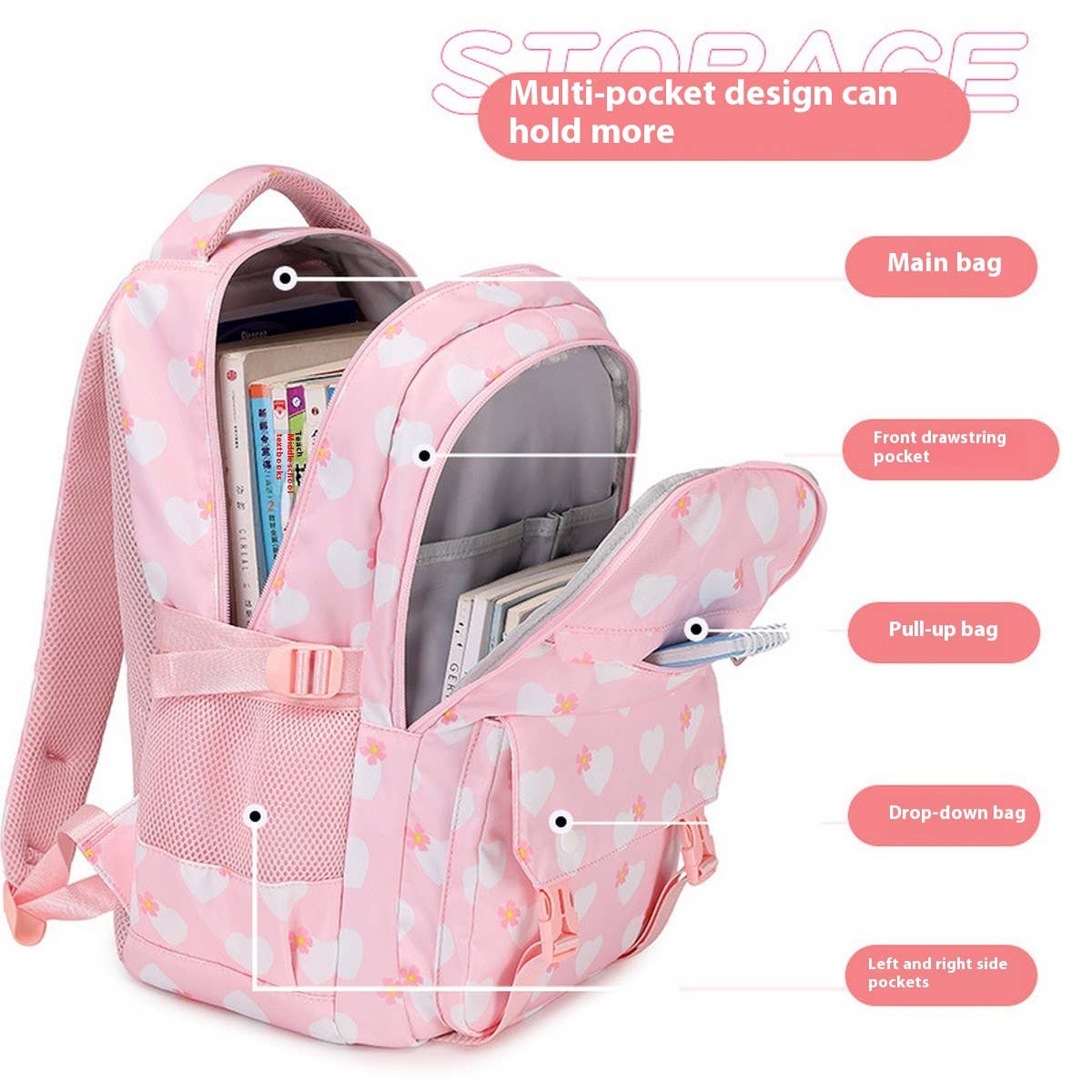 Girls¡¯ Backpacks for School ? 3-Piece Heart Design_CWAB5390