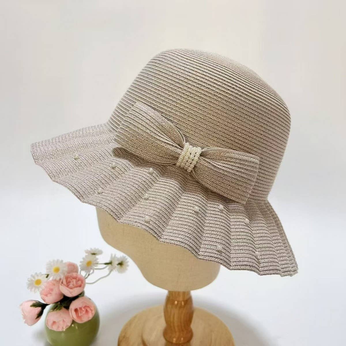 Summer sun protection pleated butterfly straw hat_CWAH3494
