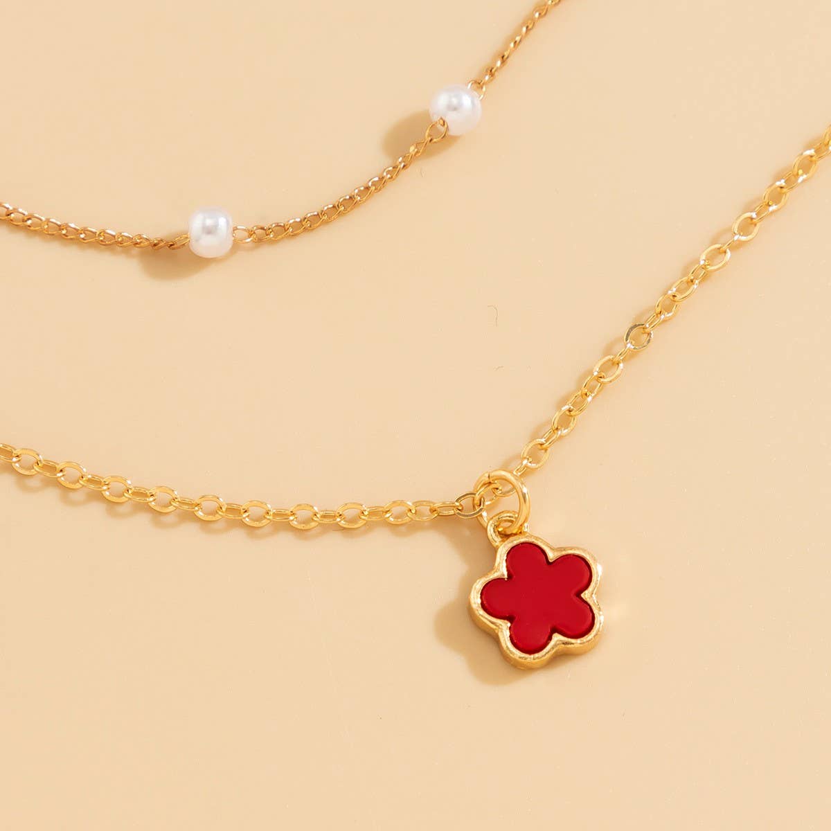 SIMPLE IMITATION PEARL BEADED FLOWER NECKLACE_CWAJE1133