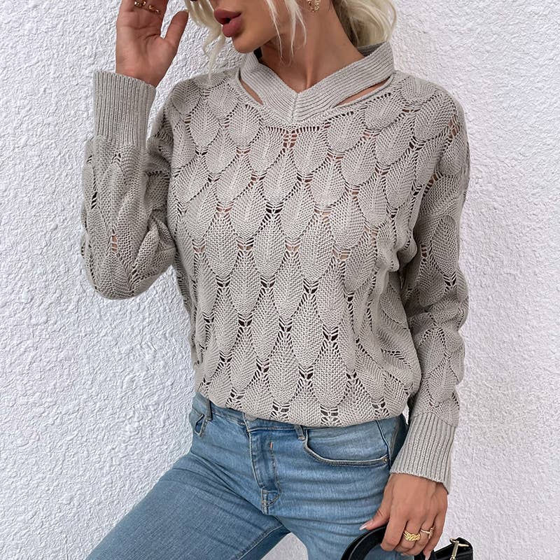 V-NECK OFF-THE-SHOULDER HALTER CUTOUT SWEATER