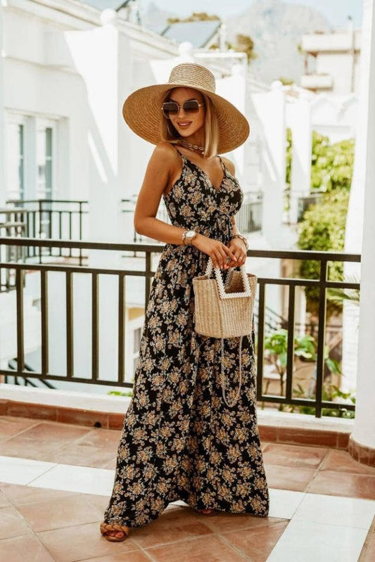 V-Neck Sleeveless Halter Print Boho Long Dress_Cwdmd4498
