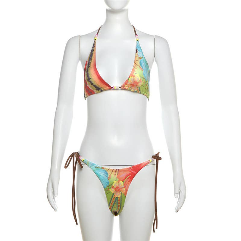 Printed Tie-Up Push-Up Bikini Set