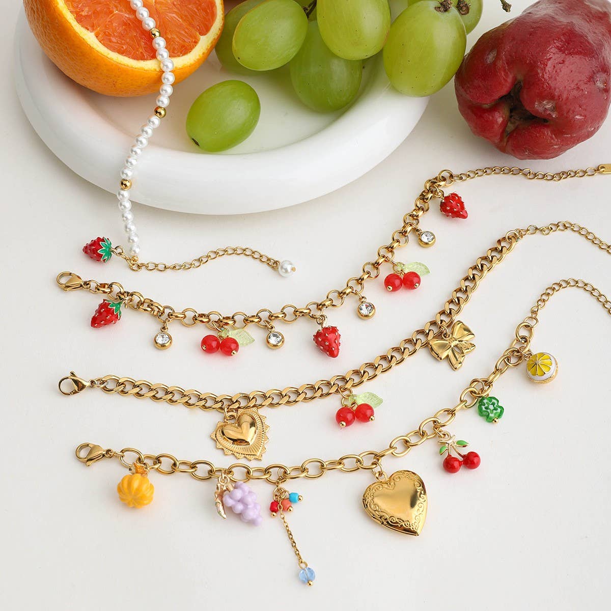 Luxury 18K Gold Grape Drop Pendant Bracelet