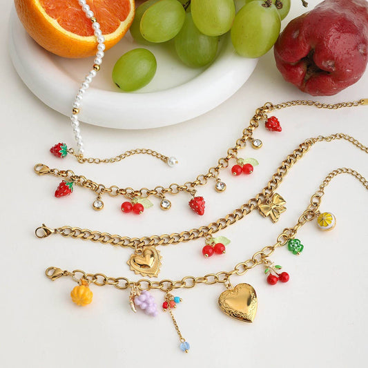 Luxury 18K Gold Grape Drop Pendant Bracelet