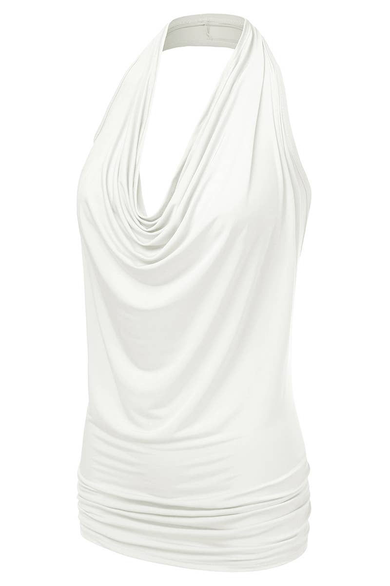 AWTHT028-P_Halter Neck Draped Front Open Back Top