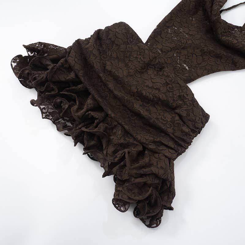 Lace Halter Backless Mini Dress