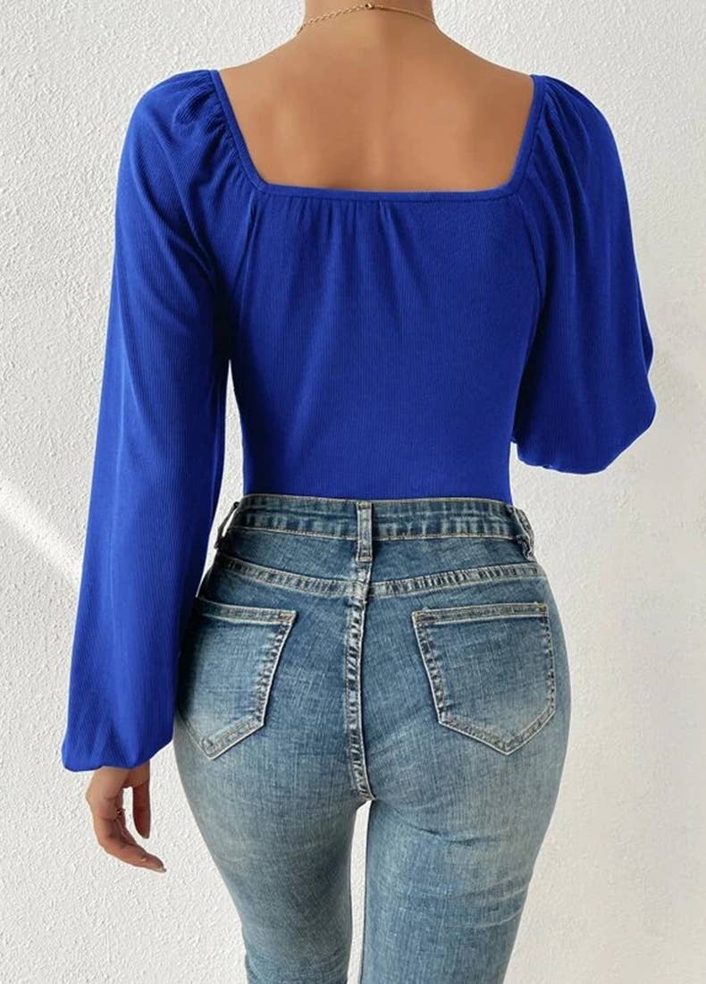 SQUARE NECK LONG SLEEVE PUFFED SLEEVE JUMPSUIT