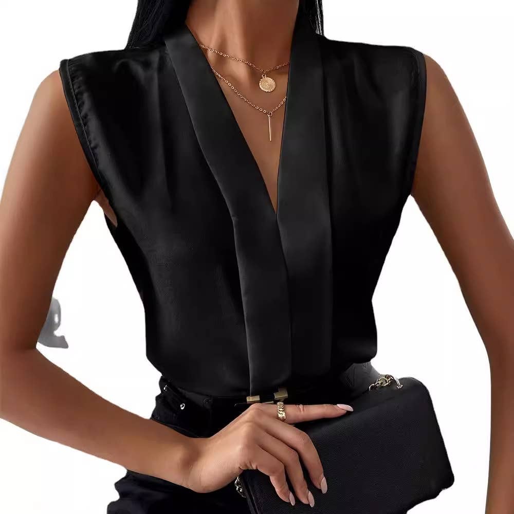 V-NECK CHIFFON SLEEVELESS SHIRT