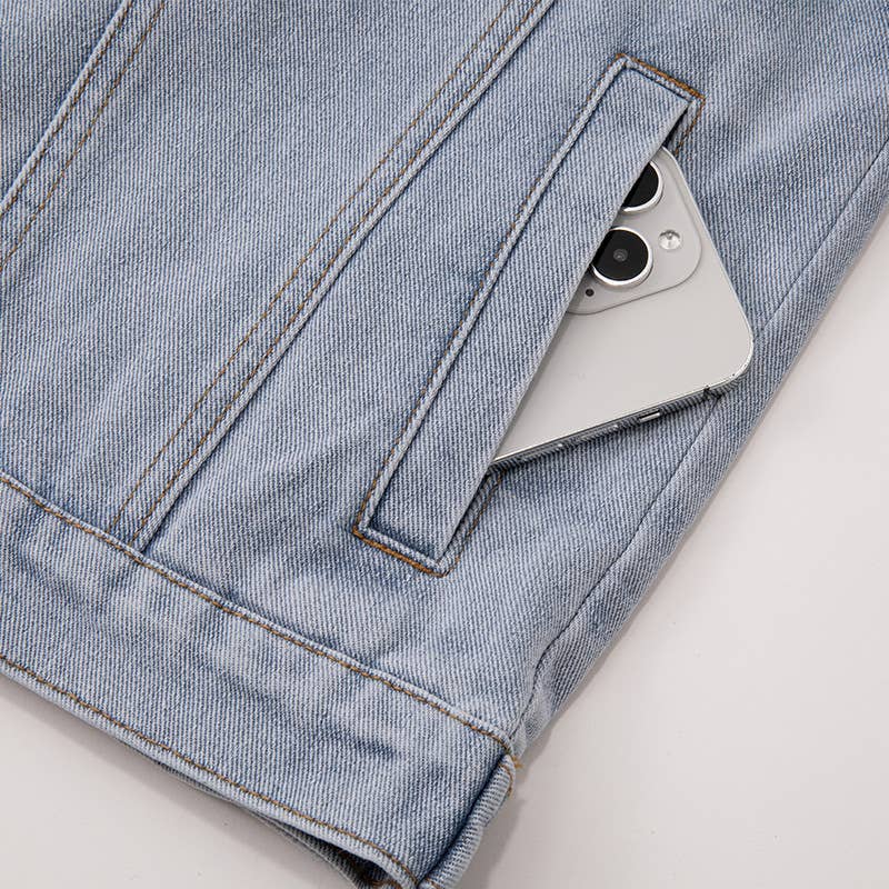 STEREOSCOPIC STYLE WASH DENIM COAT WITH LAPEL