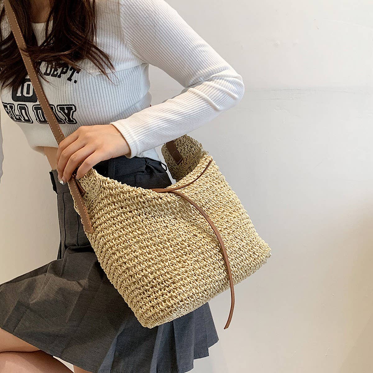 STRAW CASUAL DUMPLING HOLIDAY BEACH BAG_CWAB2314