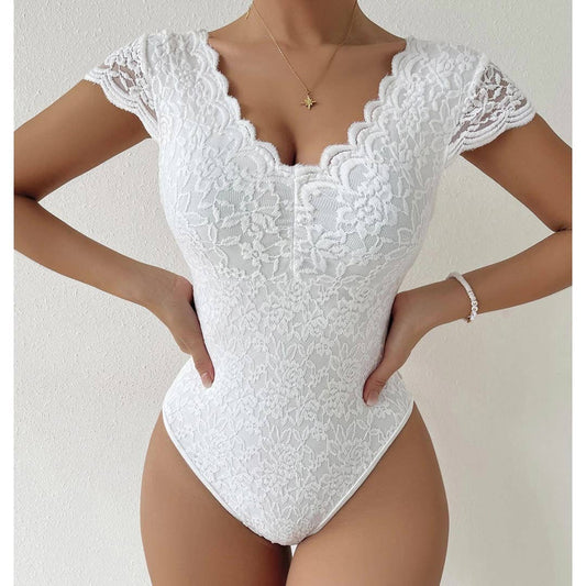 SOLID COLOR LACE SEE-THROUGH DEEP VBACKLESSJUMPSUIT_CWMM4629