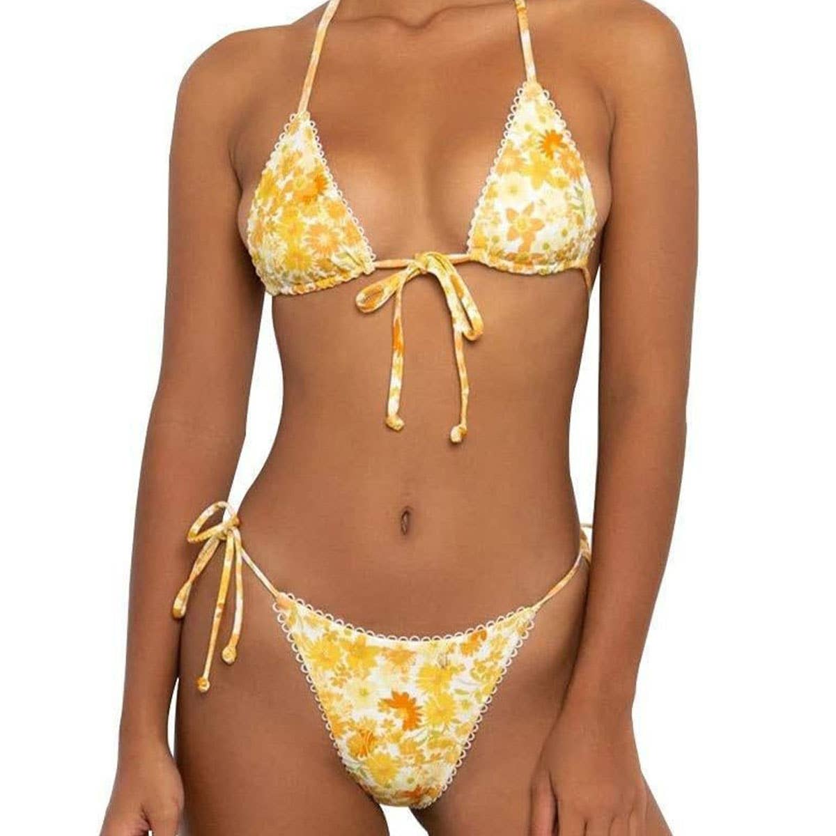 FLORAL DEEP V PUSH-UP BIKINI TWO-PIECE SWIMSUIT