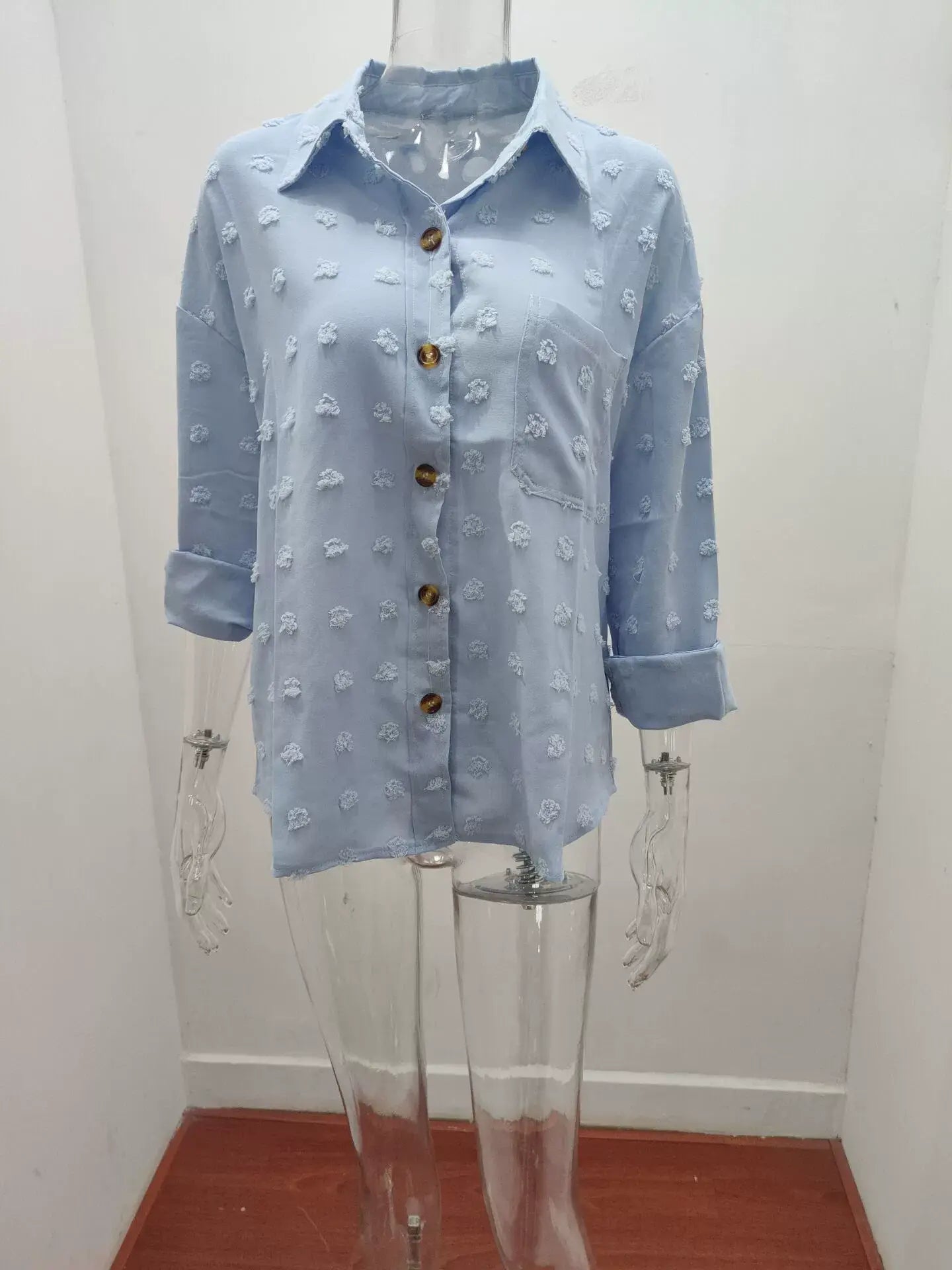 SOLID COLOR CHIFFON JACQUARD BREASTED SHIRT