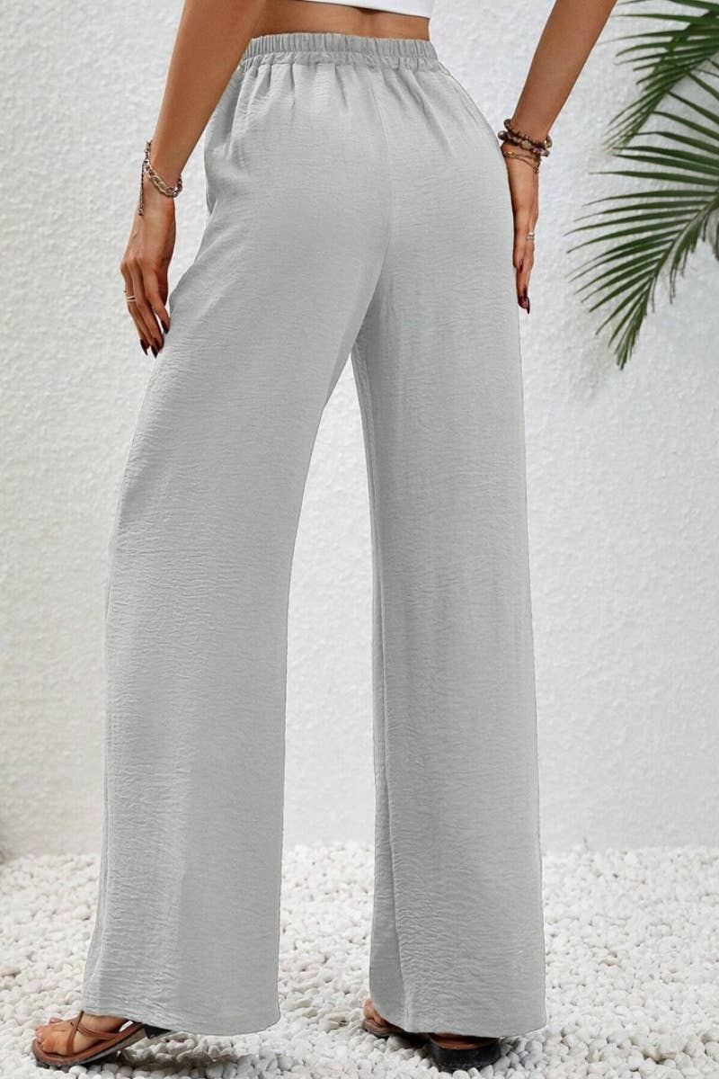 CWBMP0139_SUMMER CASUAL SOLID COLOR LACE-UP WIDE-LEG PANTS