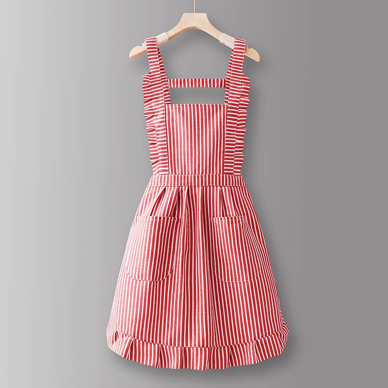 Cotton Striped Grid Kitchen Apron with Pocket
