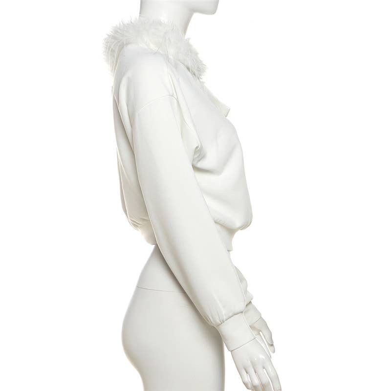 Fleece Collar Stereo Floral Off-The-Shoulder Top