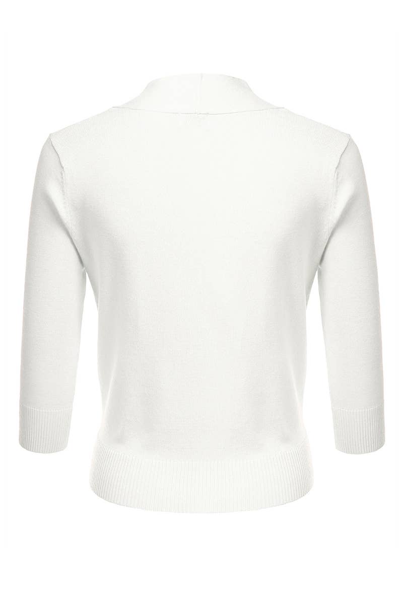 AWOCAS074_Basic 3/4 Sleeve Open Front Cropped Cardigan