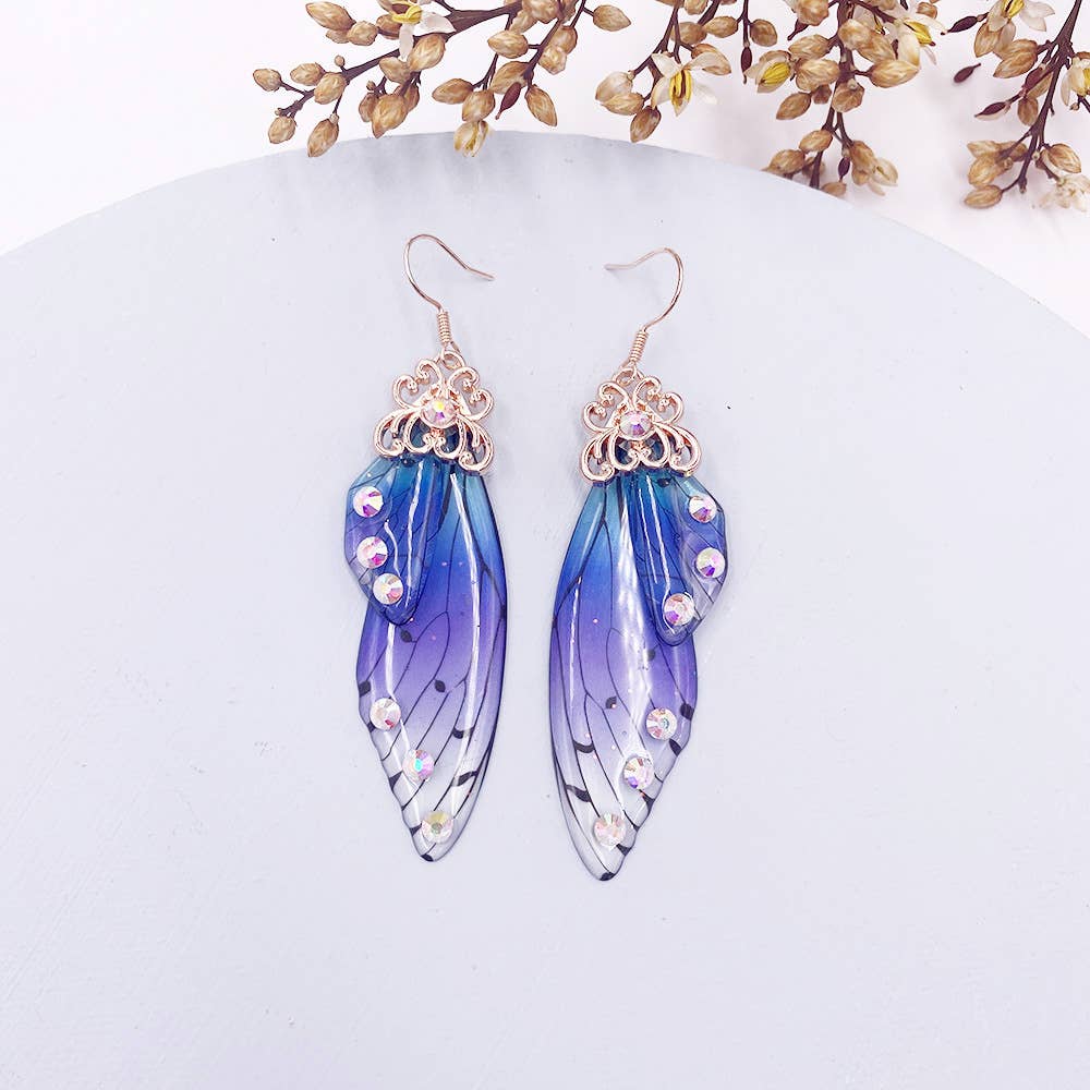Elegant long earrings with cicada wing wings