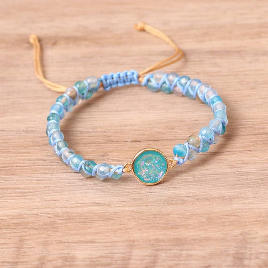BLUE STONE BEAD, YOGA FRIENDSHIP WOVEN BRACELETS_CWAJE3936