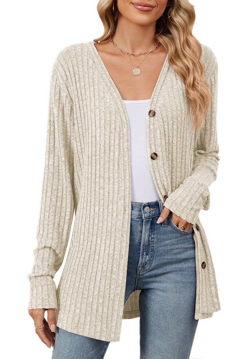 CWOCAL2269_AUTUMN AND WINTER BUTTON KNIT CARDIGAN