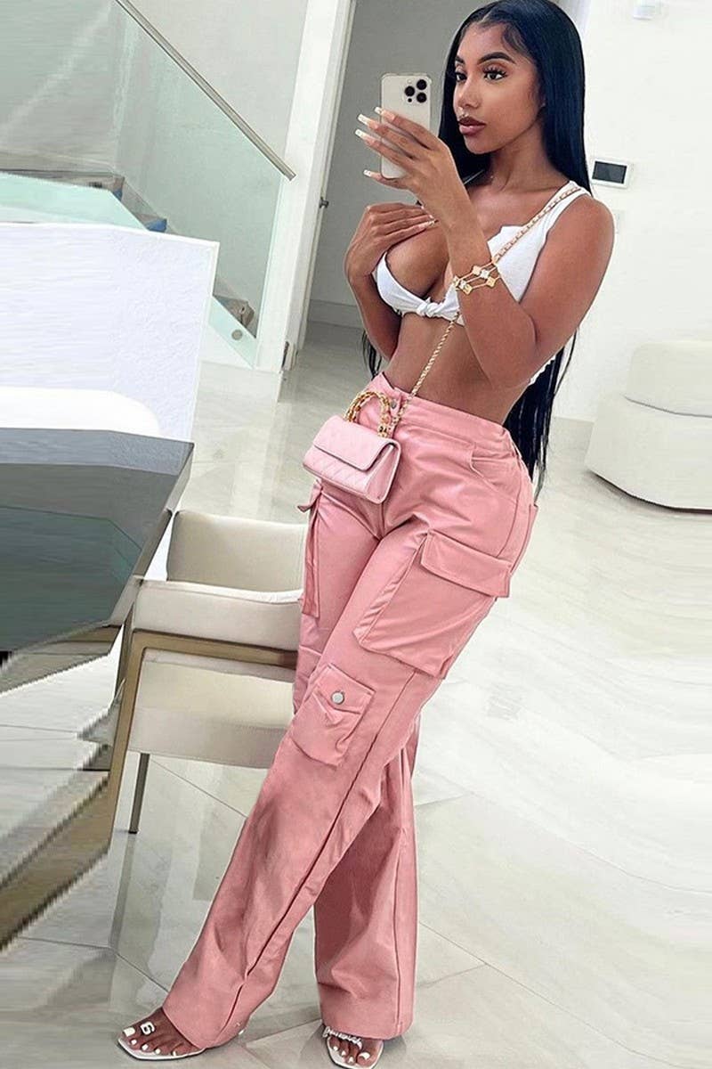 WOMEN HIGH WAIST MULTI POCKET SLIM FIT PANTS_CWBLP0282