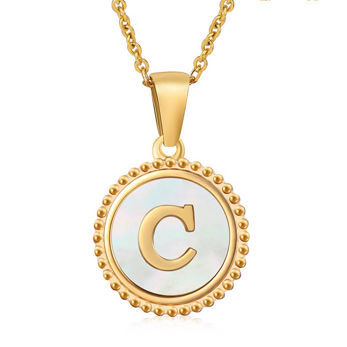 CWAJE1940_Simple Round White Shell Letter Necklace