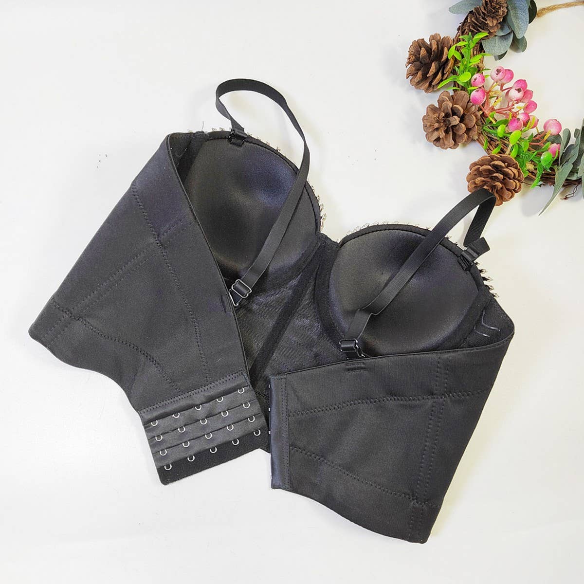 LEAF RHINESTONE HIGH-END HERRINGBONE CORSET_CWMM4178