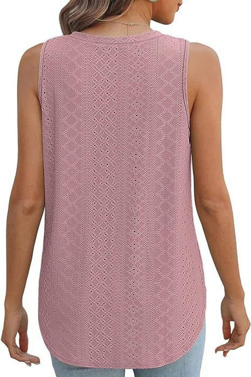 V NECK SLEEVELESS SLIT SOLID COLOR CASUAL SHIRT_CWTSTSL0069