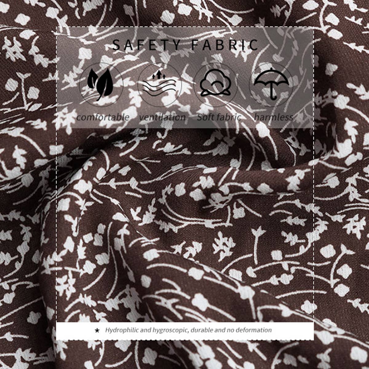 LONG-SLEEVED WOODEN EAR TRIM PRINTED BASE DRESS