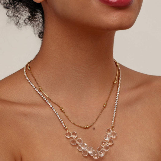 WHITE CRYSTAL DOUBLE NECKLACE TENNIS CHAIN