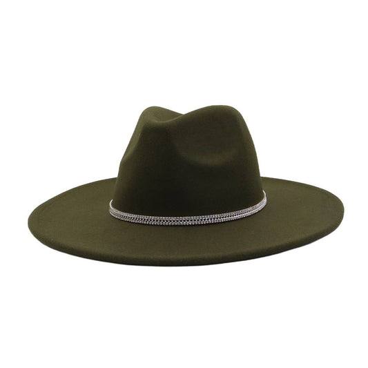 Unisex Wool Fedora Hat Ethnic Flat Brim Style_CWAH04402