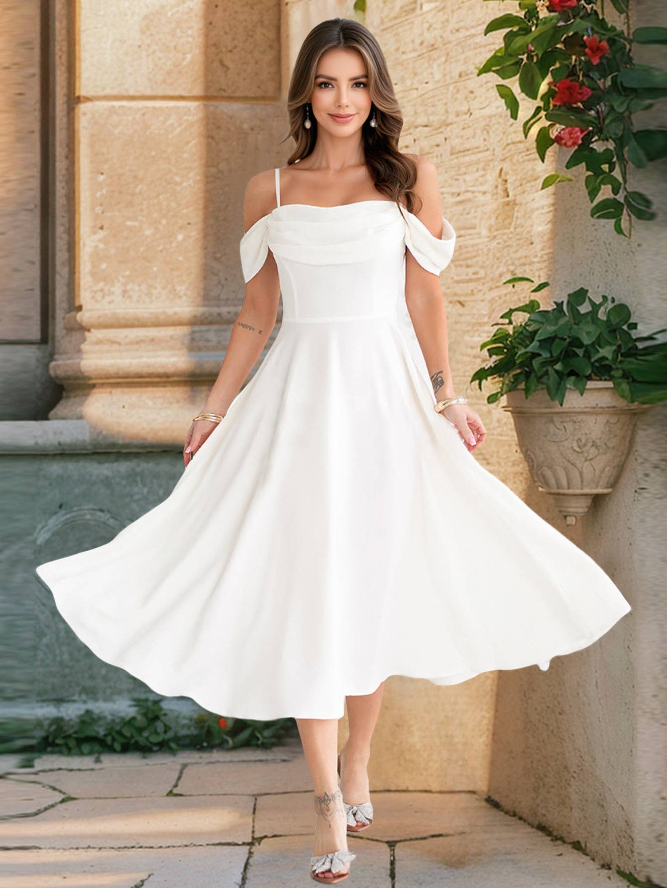 Sexy Ruched Strap Dress, Slim Fit A-Line