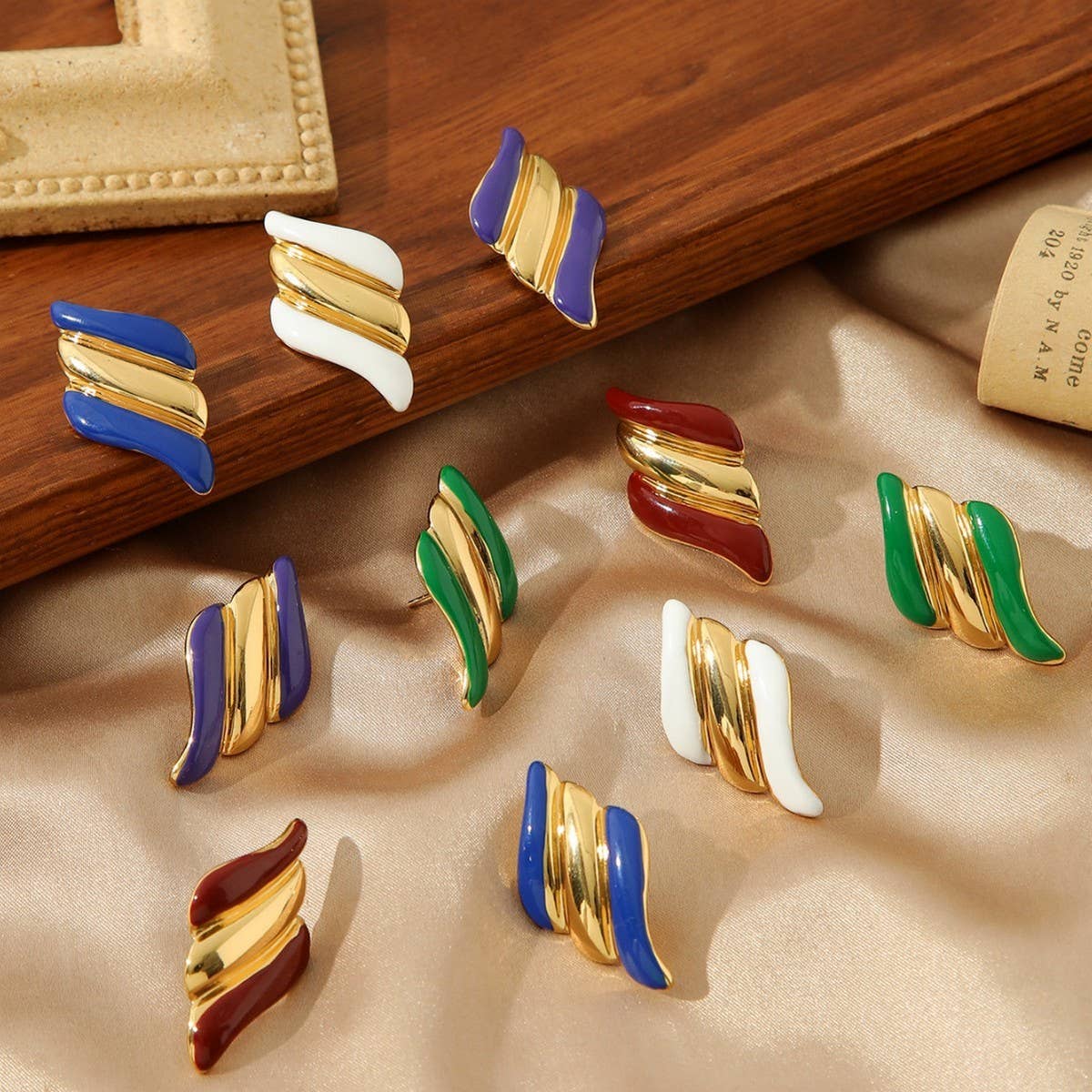 COLORFUL OIL DROP ANGEL WINGS TEXTURE EARRINGS