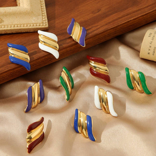 COLORFUL OIL DROP ANGEL WINGS TEXTURE EARRINGS