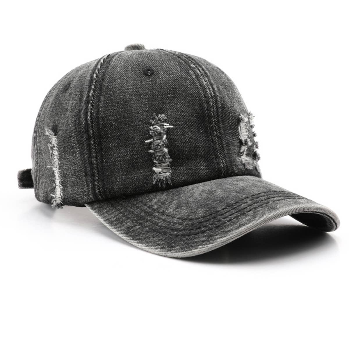 Vintage Washed Distressed Denim Baseball Cap_CWAH0896
