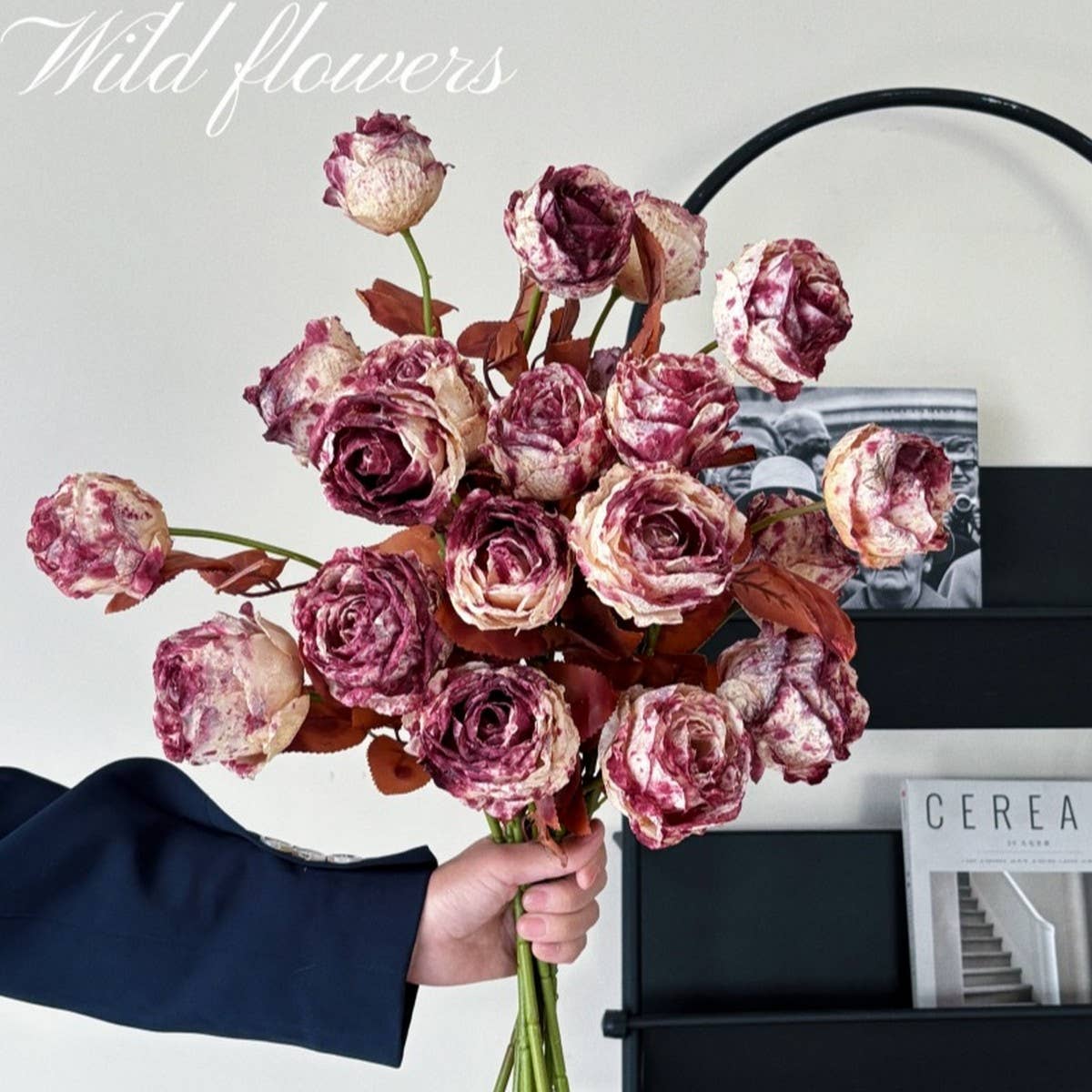 Vintage Ink-Styled Rose Bouquet with Dry Leaves