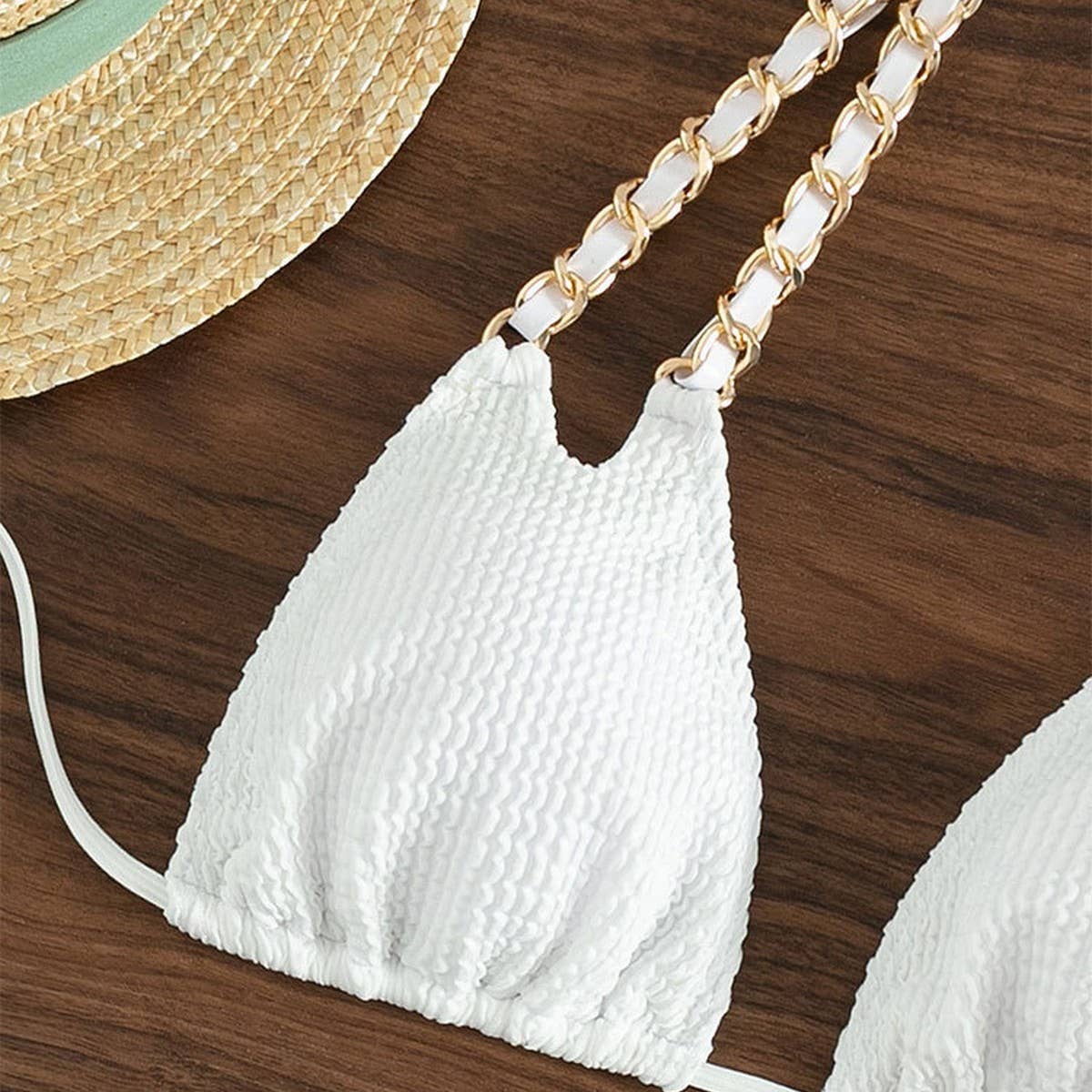 HALTERNECK CHAIN SPLIT 2-PIECE BIKINI SWIMSUIT