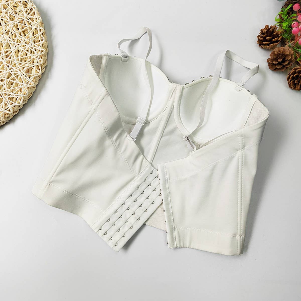 WAIST BRA WITH RHINESTONES HERRINGBONE BRA