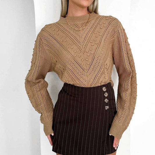 Solid color turtleneck with round neck floral twist