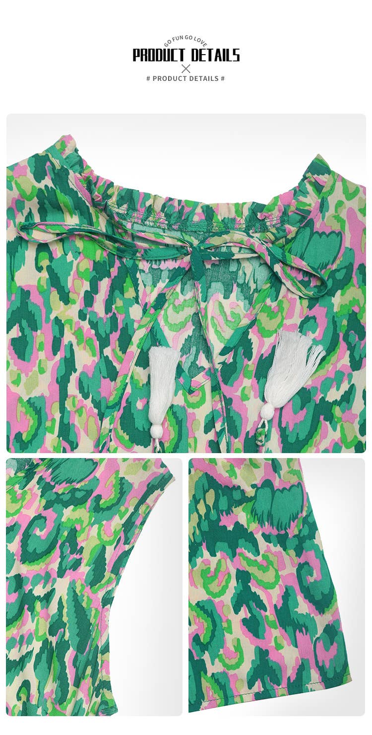 Ethnic print sleeveless V-neck long loose dress