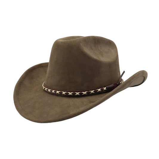 Suede Cowboy Fedora Hat Western Ethnic Style_CWAH04416