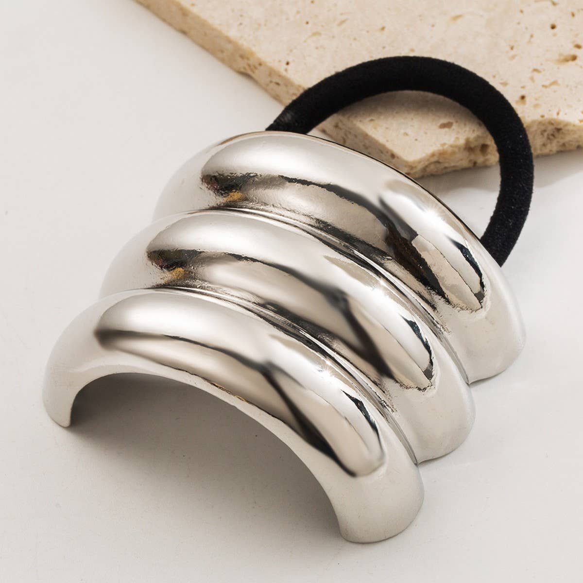 Sleek Oval Metal Elastic Hair Tie for Women_CWAHA6181
