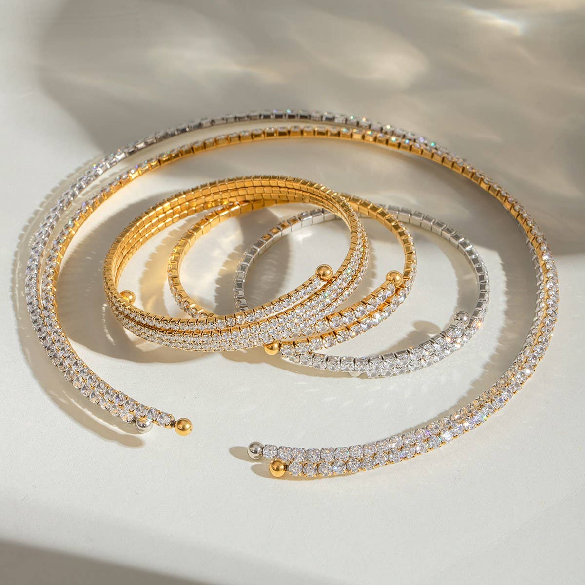 18K Gold White Zircon Full Pave Cuff Bracelet_CWAJE4659