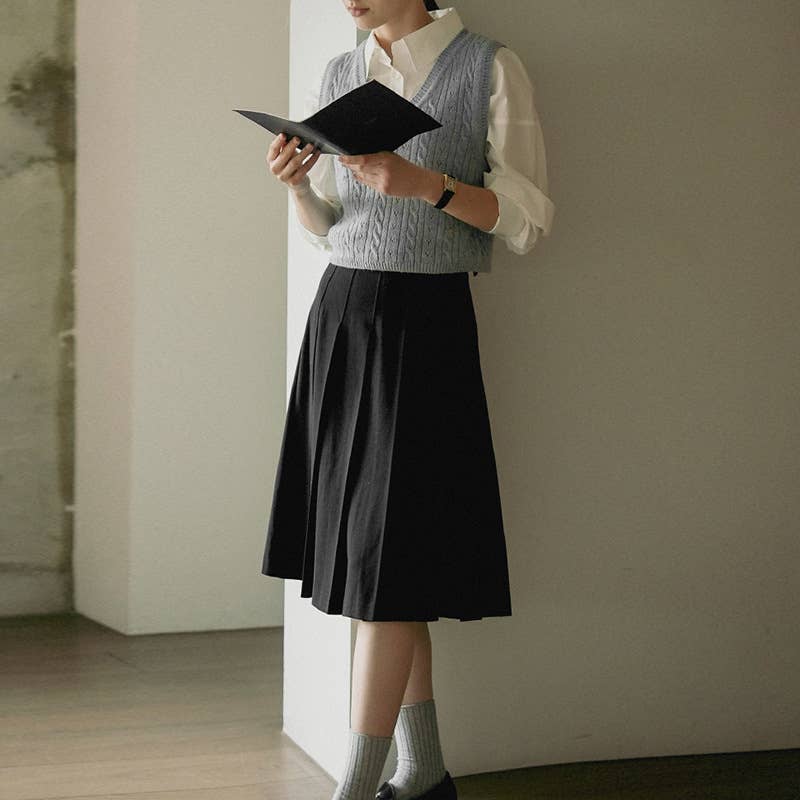 Pleated draping feeling retro high waist skirt