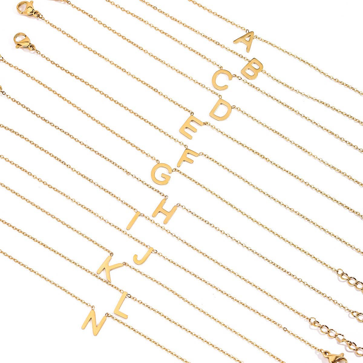 18K Gold Titanium Letter Necklace & Bracelet Set_CWAJE4743