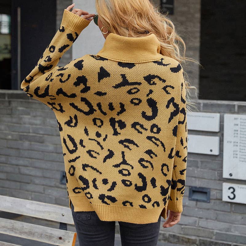 LEOPARD PRINT JACQUARD STYLE PULLOVER SWEATER