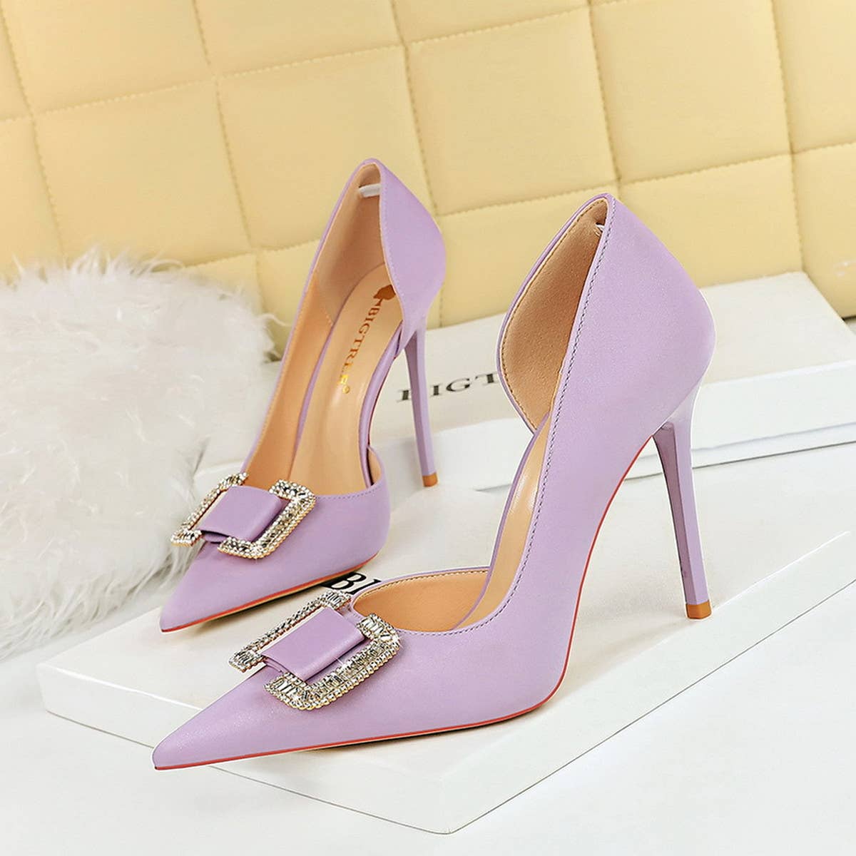 WOMEN RHINESTONE BUCKLE HIGH HEELS