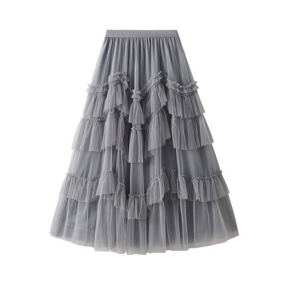 Tiered Tulle Patchwork Flared Maxi Skirt