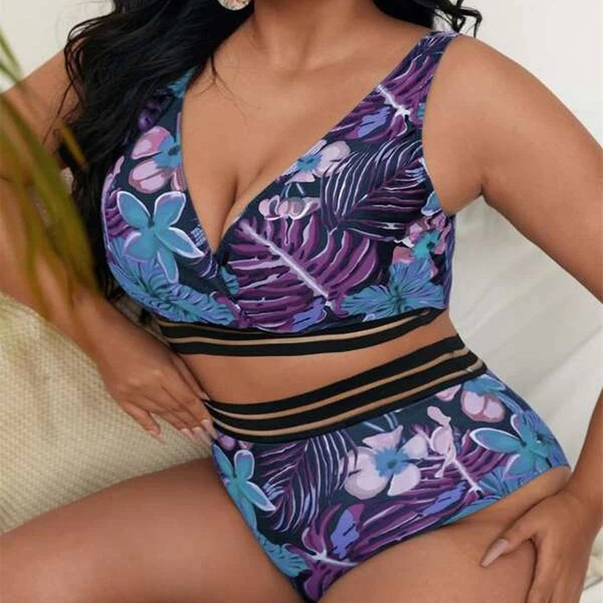 WOMEN SWIMSUIT HIGH WAIST SPLIT BIKINI