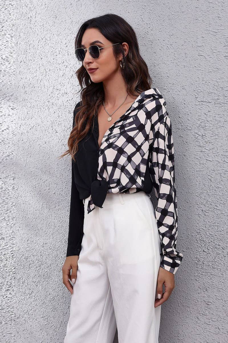 CWOCO1168_NEW PLAID PUFF SLEEVE LONG SLEEVE SHIRT